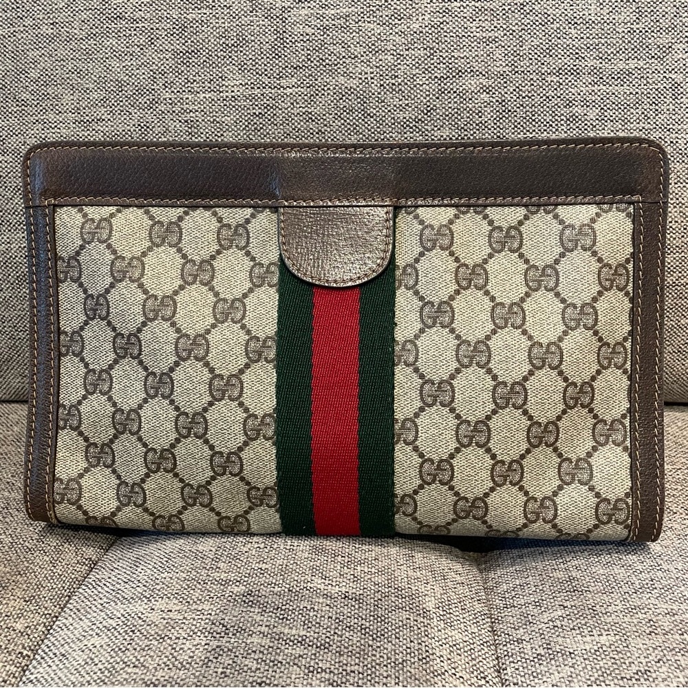 ♦️SOLD♦️GUCCI Ophidia Sherry Web GG monogram supreme Clutch - Picture 12 of 15